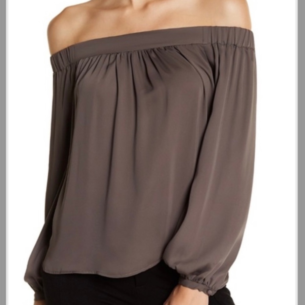 L'Academie Off-Shoulder Long Sleeve Top in Taupe